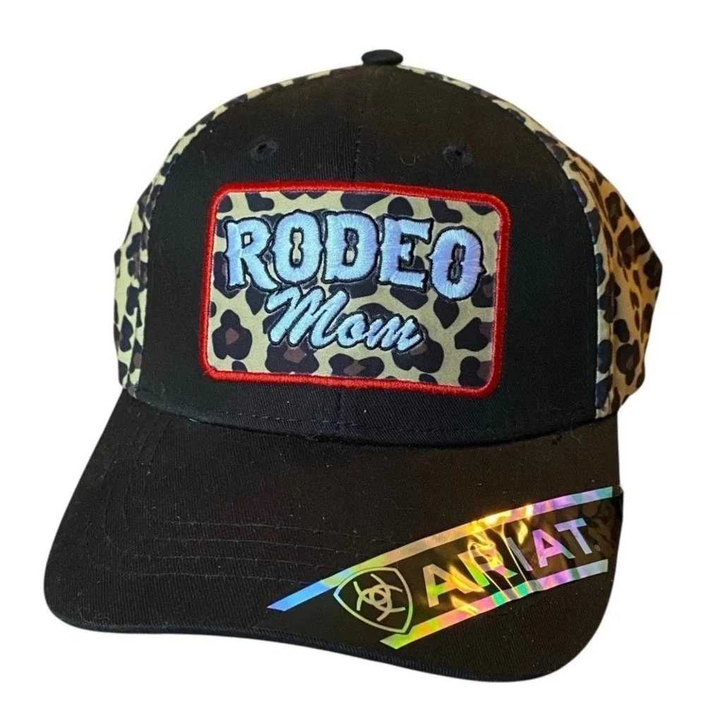 Ariat Rodeo Mom Leopard Print Snapback Hat‎ Black Tan Western Baseball Cap NEW